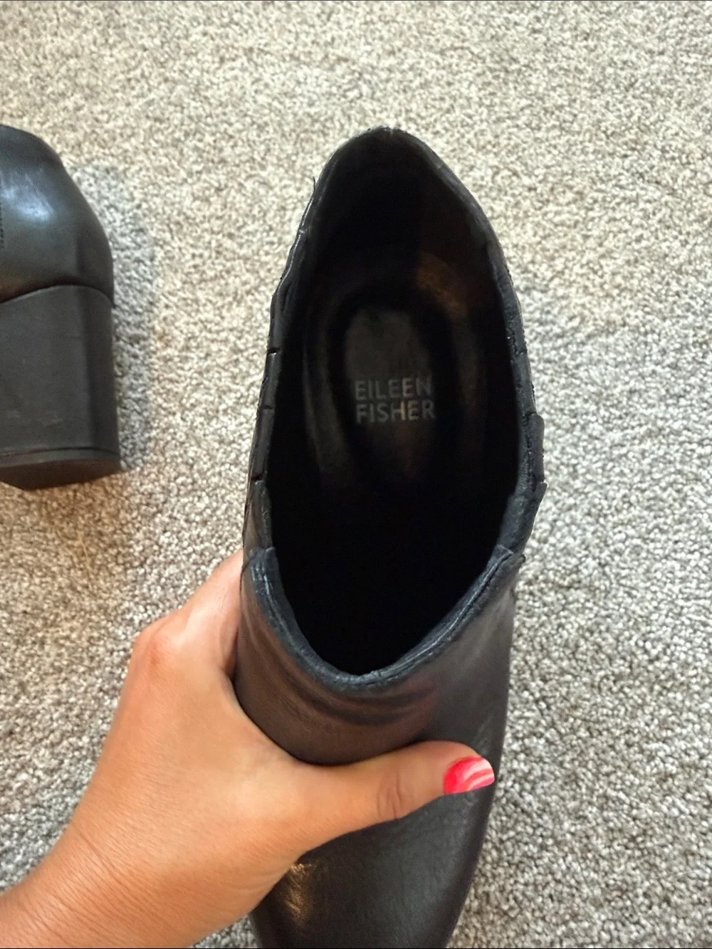 Eileen Fisher Black Leather Ankle Booties with Elastic Insets